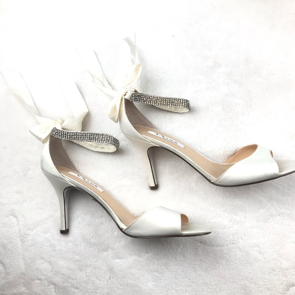 Nina ivory satin ribbon jeweled wrap around sandal - Picture 8 of 9